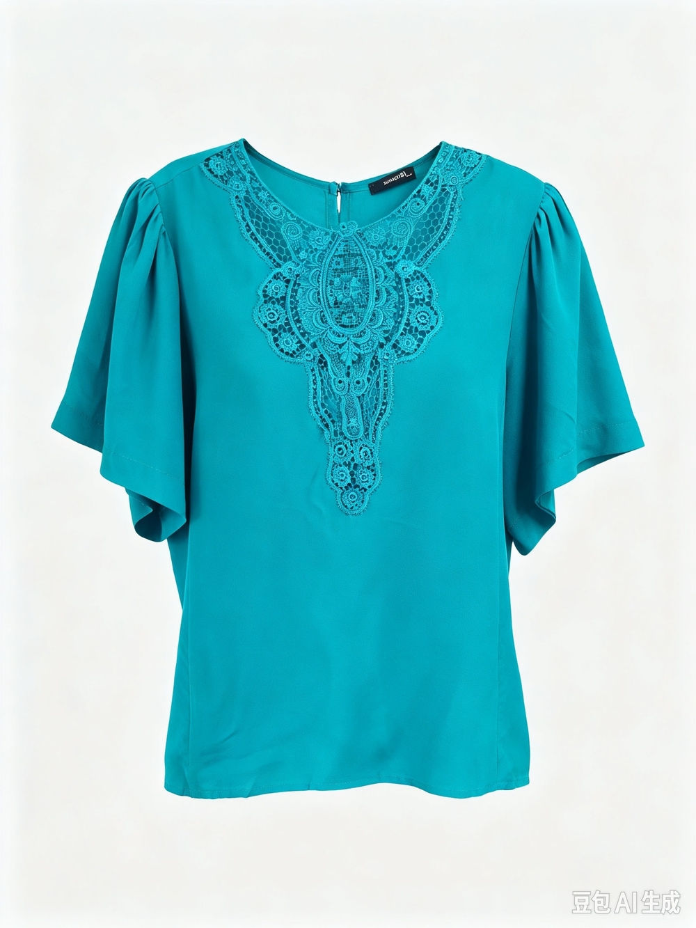 Nanette LeopreTeal Lace-Front Flutter Sleeve Top - Women